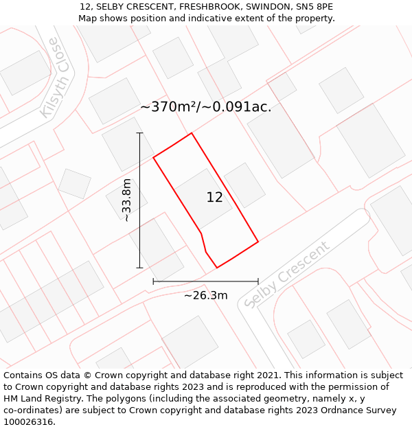 12, SELBY CRESCENT, FRESHBROOK, SWINDON, SN5 8PE: Plot and title map