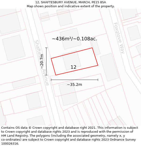 12, SHAFTESBURY AVENUE, MARCH, PE15 8SA: Plot and title map