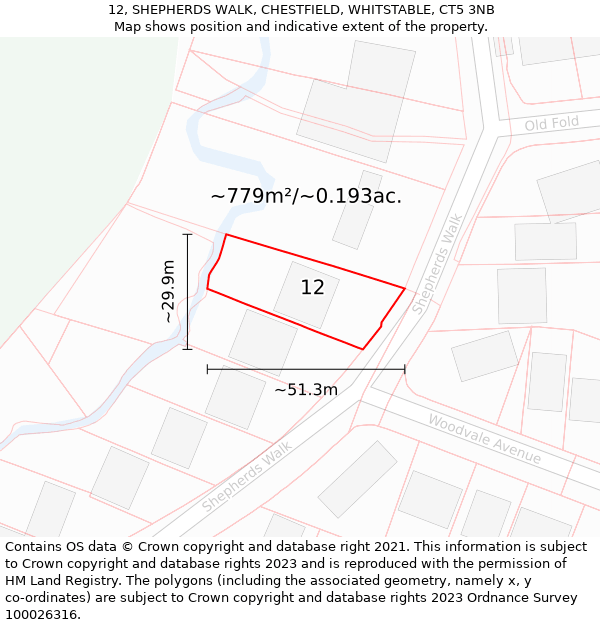 12, SHEPHERDS WALK, CHESTFIELD, WHITSTABLE, CT5 3NB: Plot and title map