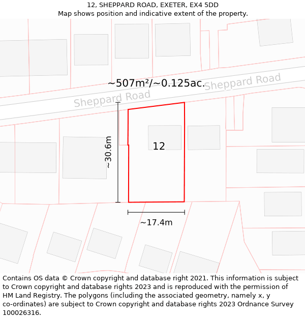 12, SHEPPARD ROAD, EXETER, EX4 5DD: Plot and title map