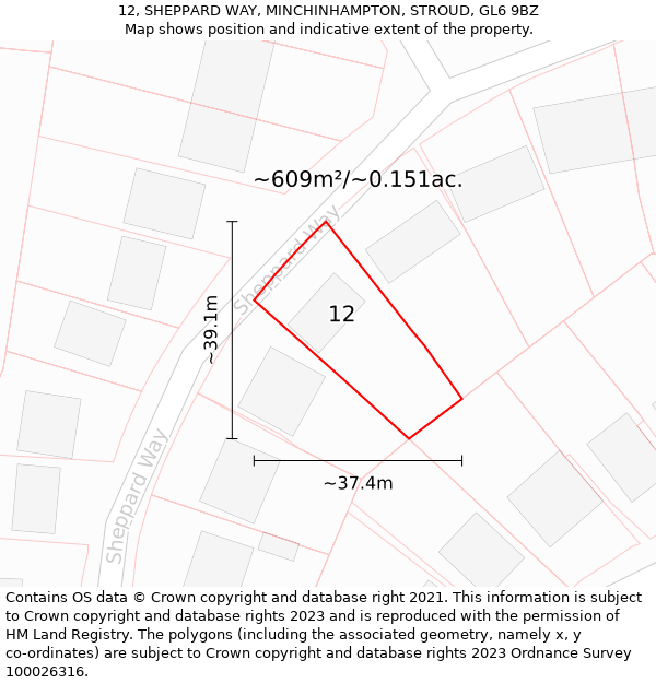 12, SHEPPARD WAY, MINCHINHAMPTON, STROUD, GL6 9BZ: Plot and title map