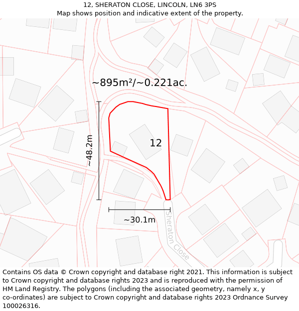 12, SHERATON CLOSE, LINCOLN, LN6 3PS: Plot and title map