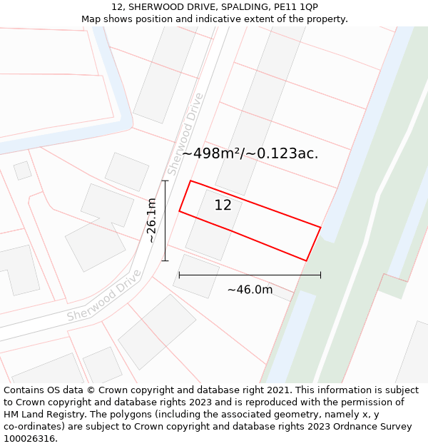 12, SHERWOOD DRIVE, SPALDING, PE11 1QP: Plot and title map