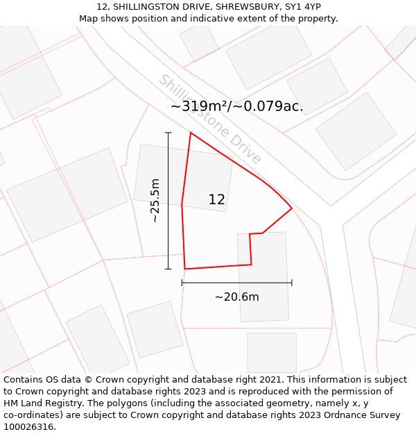 12, SHILLINGSTON DRIVE, SHREWSBURY, SY1 4YP: Plot and title map