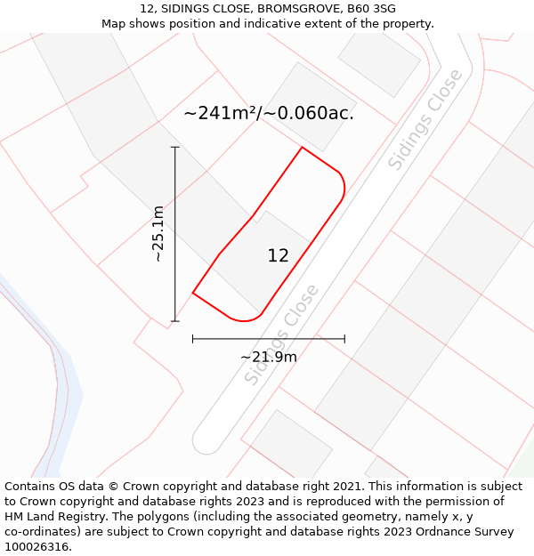 12, SIDINGS CLOSE, BROMSGROVE, B60 3SG: Plot and title map