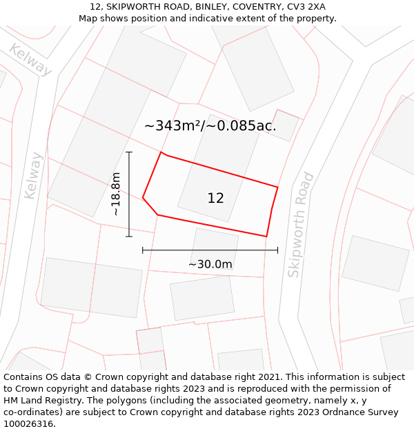 12, SKIPWORTH ROAD, BINLEY, COVENTRY, CV3 2XA: Plot and title map