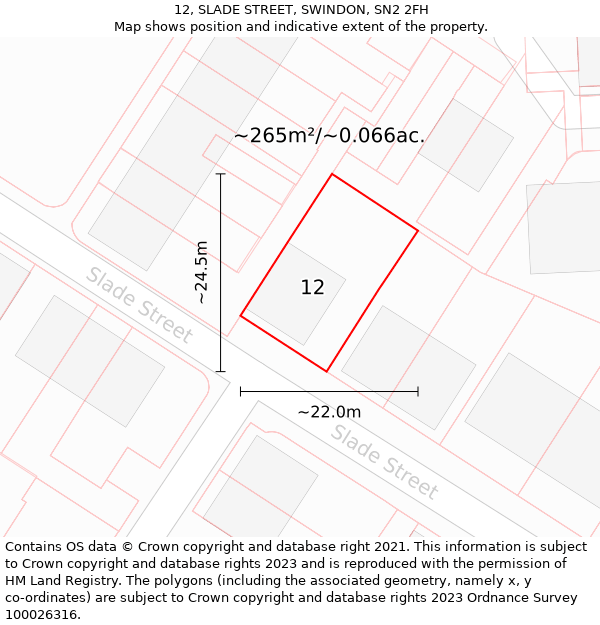 12, SLADE STREET, SWINDON, SN2 2FH: Plot and title map