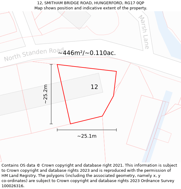 12, SMITHAM BRIDGE ROAD, HUNGERFORD, RG17 0QP: Plot and title map
