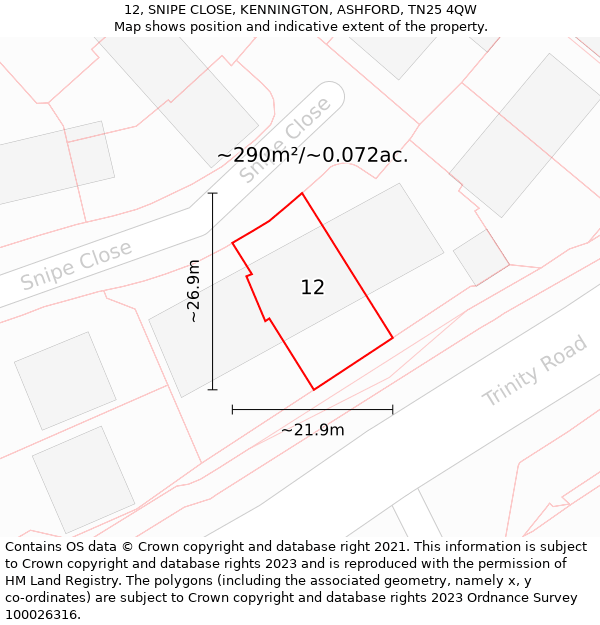 12, SNIPE CLOSE, KENNINGTON, ASHFORD, TN25 4QW: Plot and title map