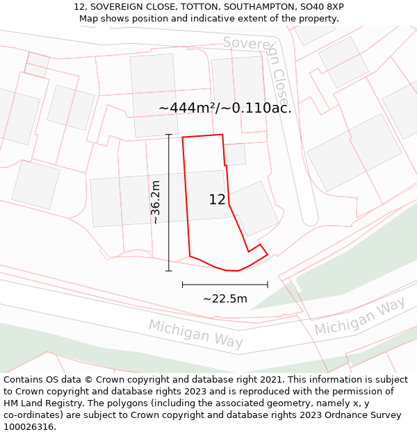 12, SOVEREIGN CLOSE, TOTTON, SOUTHAMPTON, SO40 8XP: Plot and title map