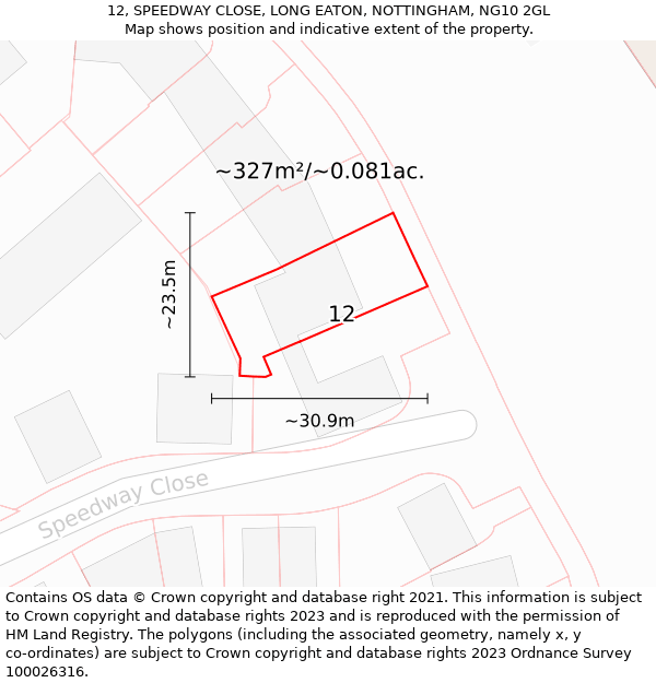 12, SPEEDWAY CLOSE, LONG EATON, NOTTINGHAM, NG10 2GL: Plot and title map