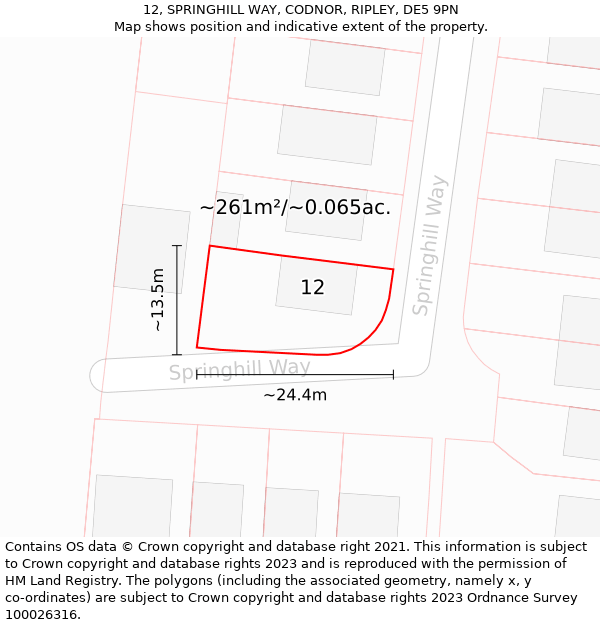 12, SPRINGHILL WAY, CODNOR, RIPLEY, DE5 9PN: Plot and title map