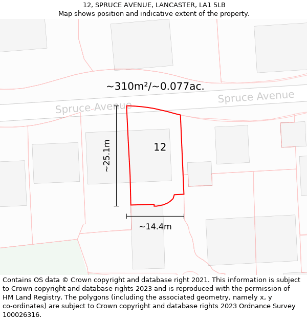 12, SPRUCE AVENUE, LANCASTER, LA1 5LB: Plot and title map