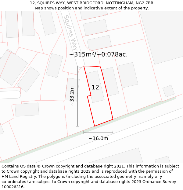 12, SQUIRES WAY, WEST BRIDGFORD, NOTTINGHAM, NG2 7RR: Plot and title map