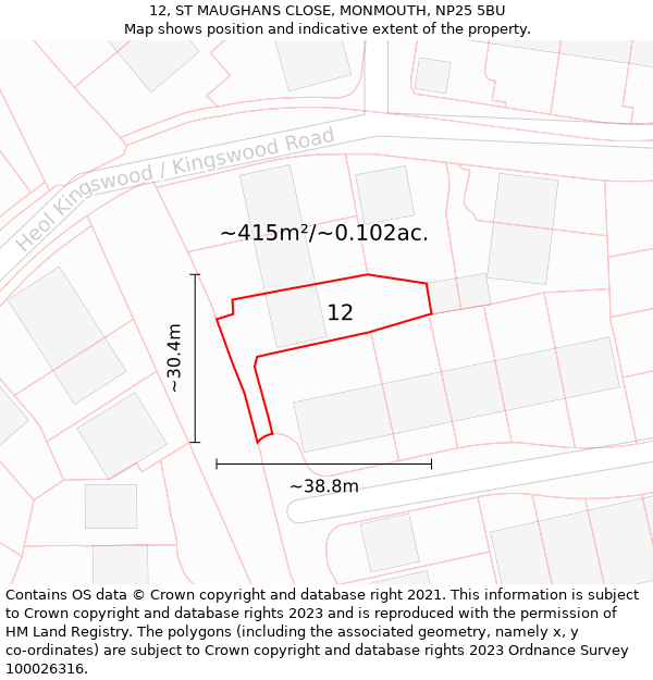 12, ST MAUGHANS CLOSE, MONMOUTH, NP25 5BU: Plot and title map