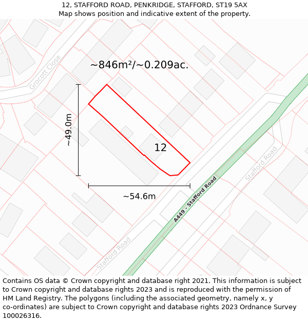 12, STAFFORD ROAD, PENKRIDGE, STAFFORD, ST19 5AX: Plot and title map