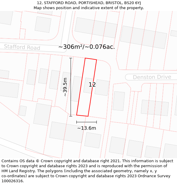 12, STAFFORD ROAD, PORTISHEAD, BRISTOL, BS20 6YJ: Plot and title map