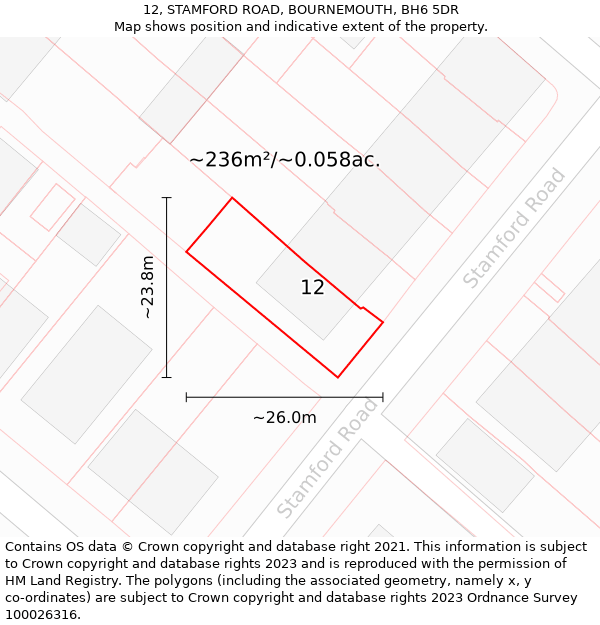 12, STAMFORD ROAD, BOURNEMOUTH, BH6 5DR: Plot and title map