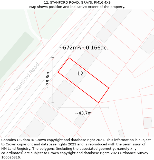 12, STANFORD ROAD, GRAYS, RM16 4XS: Plot and title map