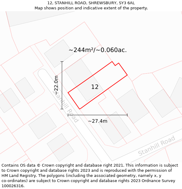 12, STANHILL ROAD, SHREWSBURY, SY3 6AL: Plot and title map