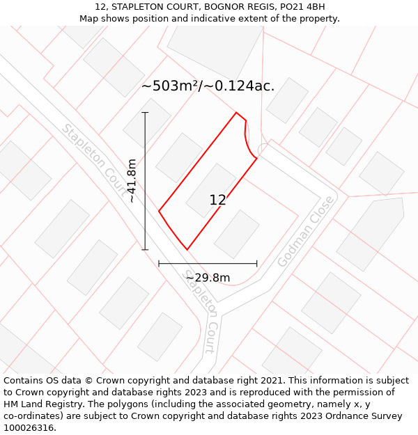 12, STAPLETON COURT, BOGNOR REGIS, PO21 4BH: Plot and title map