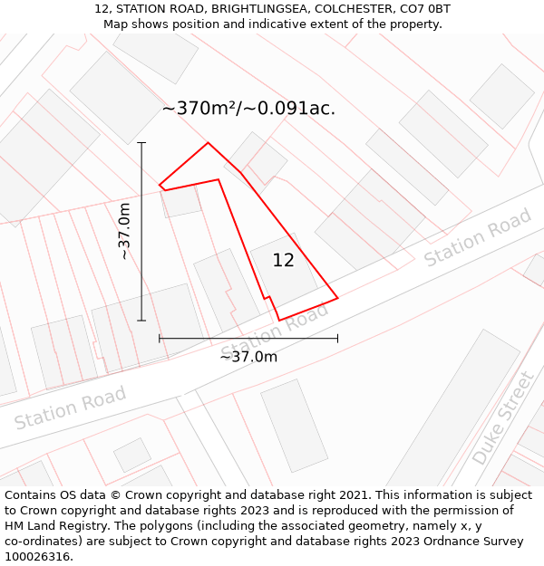 12, STATION ROAD, BRIGHTLINGSEA, COLCHESTER, CO7 0BT: Plot and title map