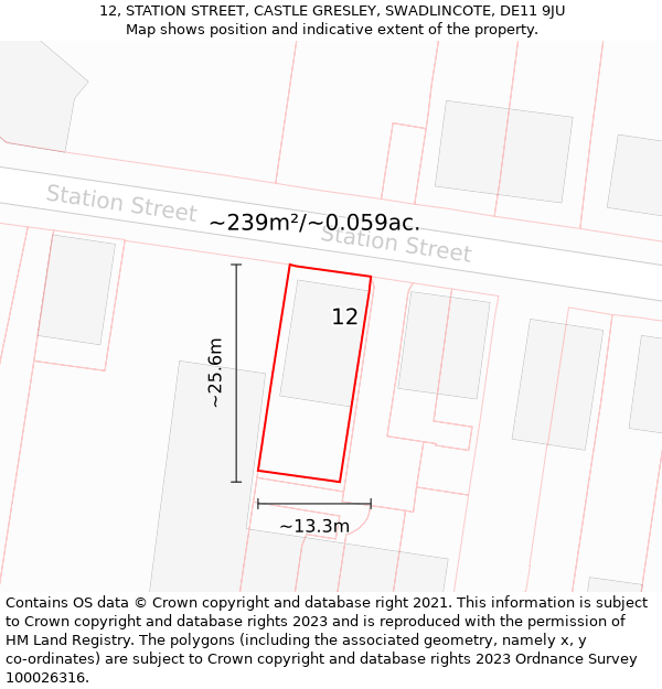 12, STATION STREET, CASTLE GRESLEY, SWADLINCOTE, DE11 9JU: Plot and title map