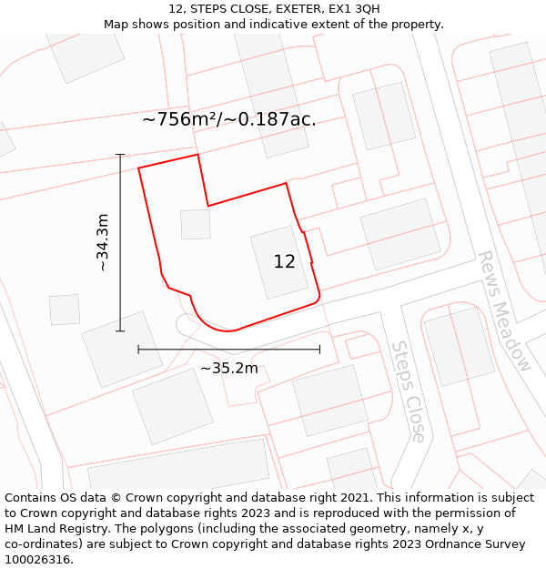 12, STEPS CLOSE, EXETER, EX1 3QH: Plot and title map