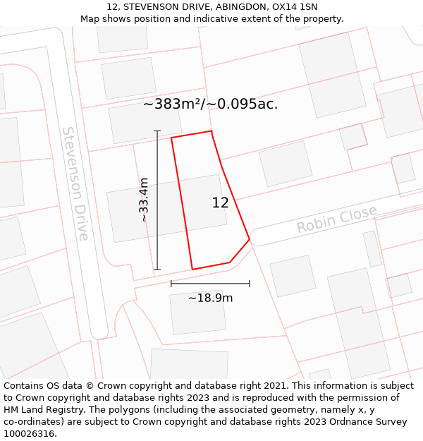 12, STEVENSON DRIVE, ABINGDON, OX14 1SN: Plot and title map