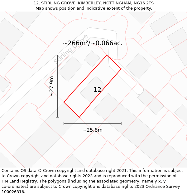 12, STIRLING GROVE, KIMBERLEY, NOTTINGHAM, NG16 2TS: Plot and title map