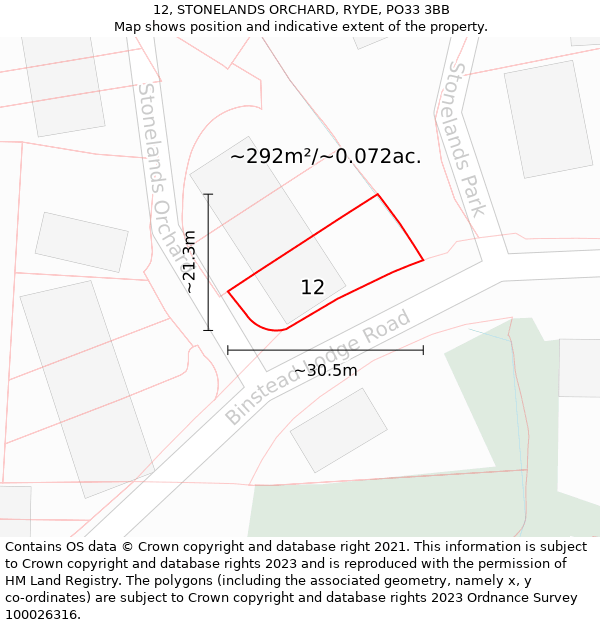12, STONELANDS ORCHARD, RYDE, PO33 3BB: Plot and title map
