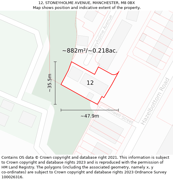 12, STONEYHOLME AVENUE, MANCHESTER, M8 0BX: Plot and title map