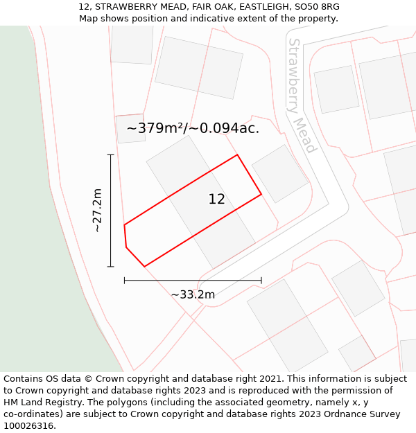 12, STRAWBERRY MEAD, FAIR OAK, EASTLEIGH, SO50 8RG: Plot and title map