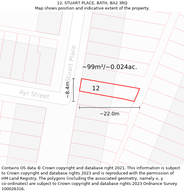 12, STUART PLACE, BATH, BA2 3RQ: Plot and title map