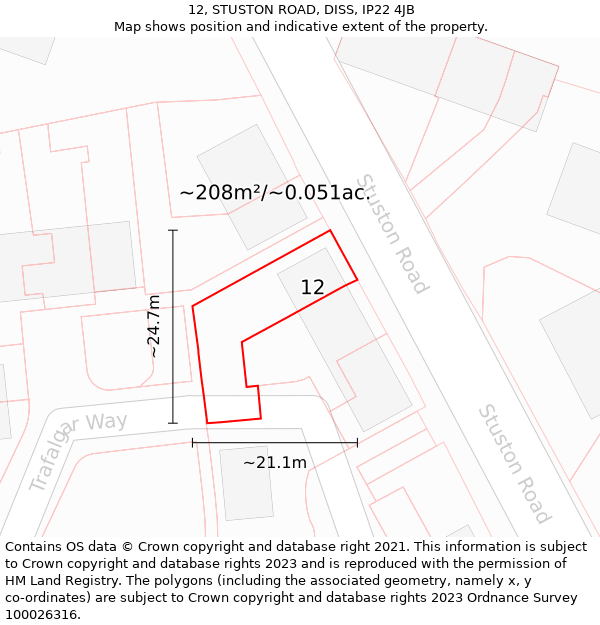 12, STUSTON ROAD, DISS, IP22 4JB: Plot and title map