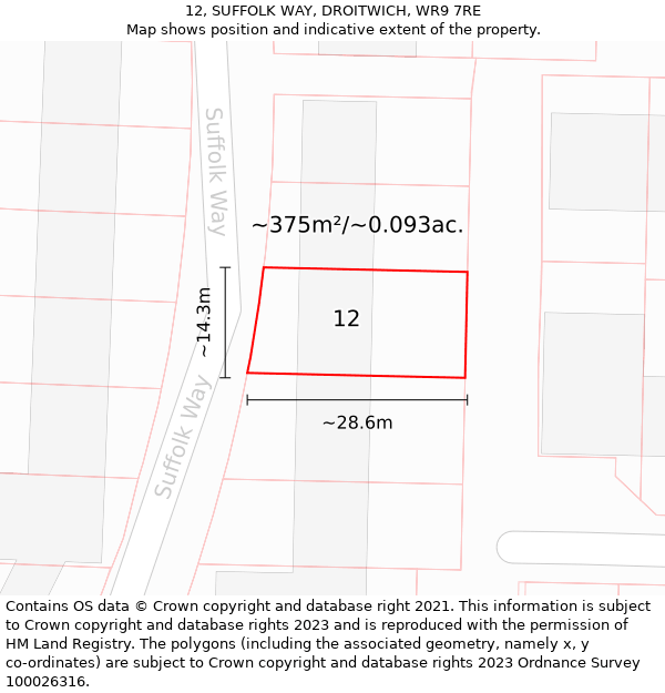 12, SUFFOLK WAY, DROITWICH, WR9 7RE: Plot and title map
