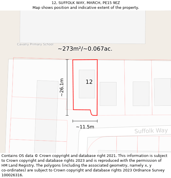 12, SUFFOLK WAY, MARCH, PE15 9EZ: Plot and title map