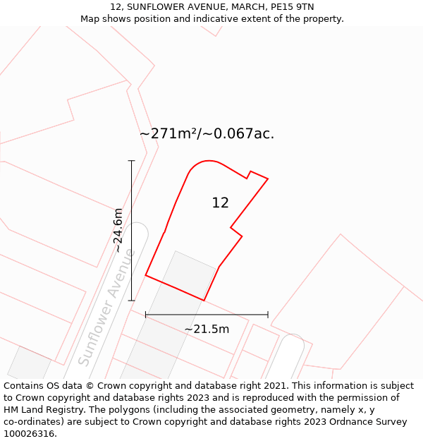 12, SUNFLOWER AVENUE, MARCH, PE15 9TN: Plot and title map