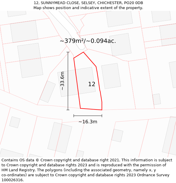 12, SUNNYMEAD CLOSE, SELSEY, CHICHESTER, PO20 0DB: Plot and title map