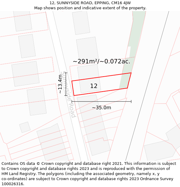 12, SUNNYSIDE ROAD, EPPING, CM16 4JW: Plot and title map