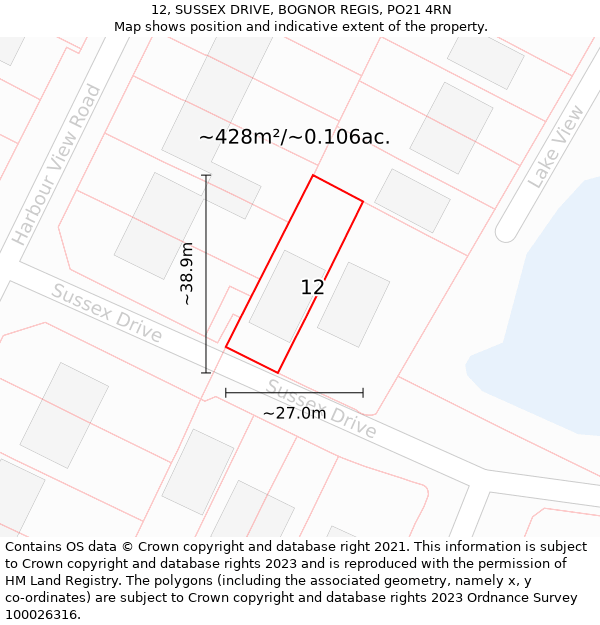 12, SUSSEX DRIVE, BOGNOR REGIS, PO21 4RN: Plot and title map