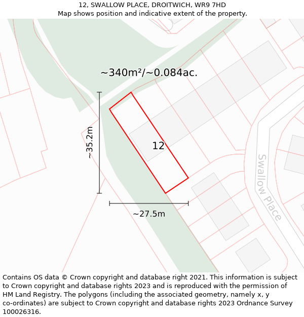 12, SWALLOW PLACE, DROITWICH, WR9 7HD: Plot and title map