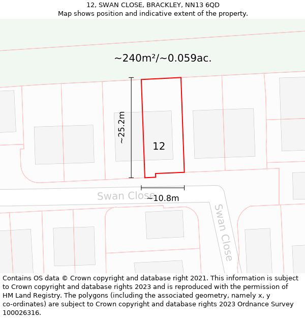 12, SWAN CLOSE, BRACKLEY, NN13 6QD: Plot and title map