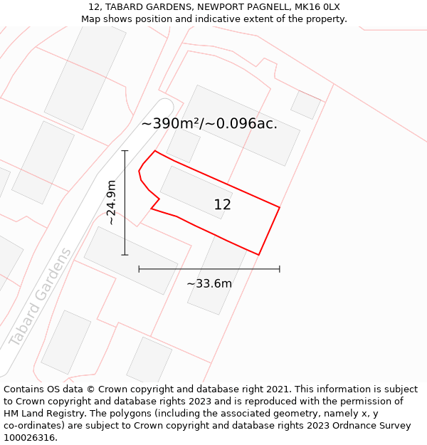 12, TABARD GARDENS, NEWPORT PAGNELL, MK16 0LX: Plot and title map