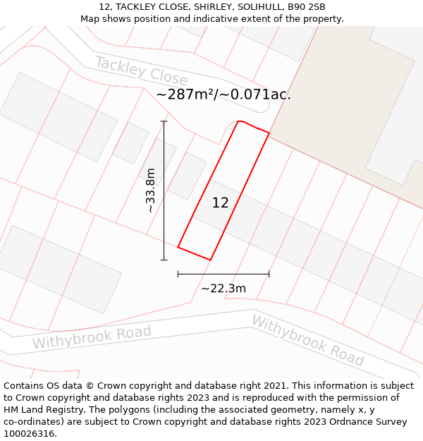 12, TACKLEY CLOSE, SHIRLEY, SOLIHULL, B90 2SB: Plot and title map