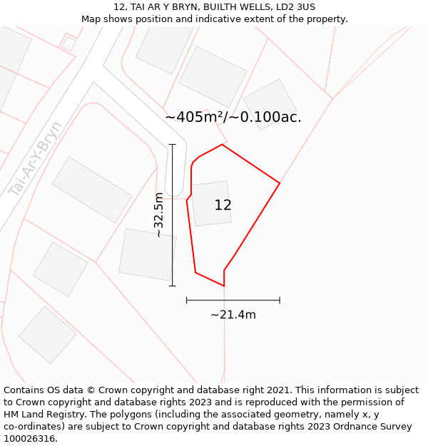 12, TAI AR Y BRYN, BUILTH WELLS, LD2 3US: Plot and title map