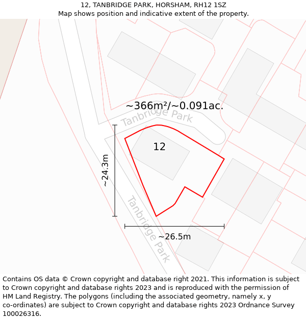 12, TANBRIDGE PARK, HORSHAM, RH12 1SZ: Plot and title map