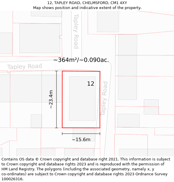 12, TAPLEY ROAD, CHELMSFORD, CM1 4XY: Plot and title map