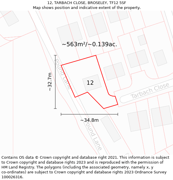 12, TARBACH CLOSE, BROSELEY, TF12 5SF: Plot and title map