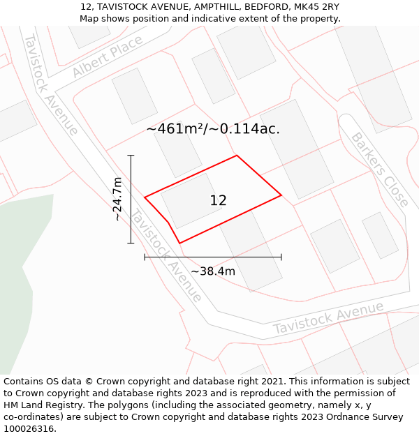 12, TAVISTOCK AVENUE, AMPTHILL, BEDFORD, MK45 2RY: Plot and title map